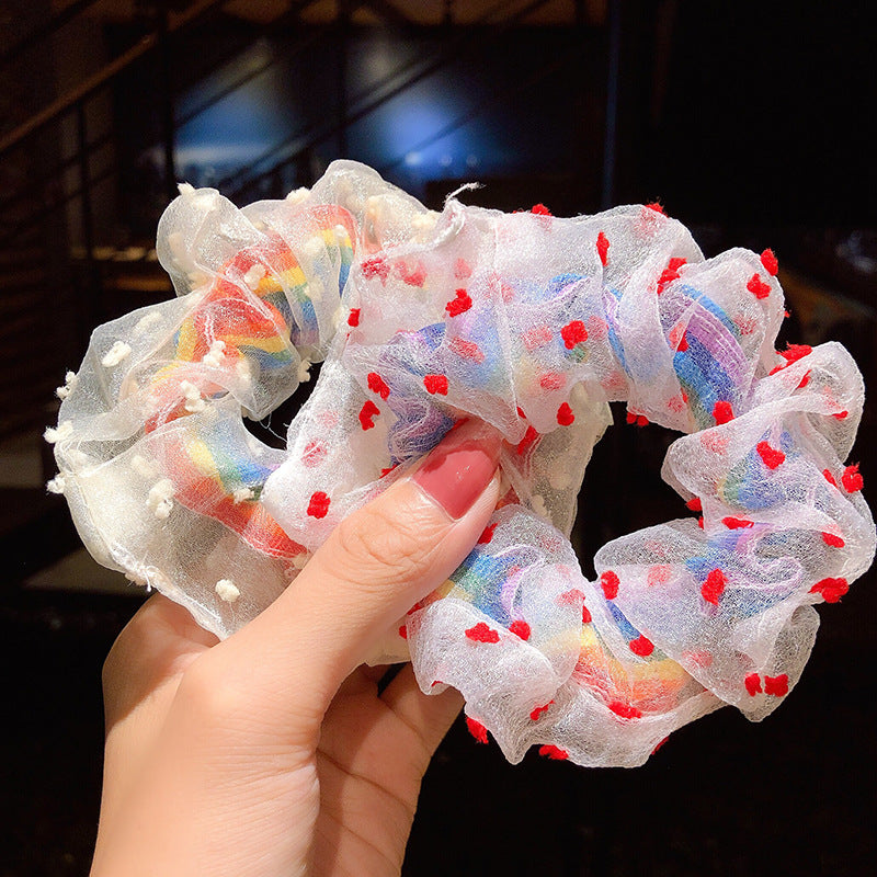 Venta al por mayor Rainbow Mesh Bowel Fabric Hair Scrunchies