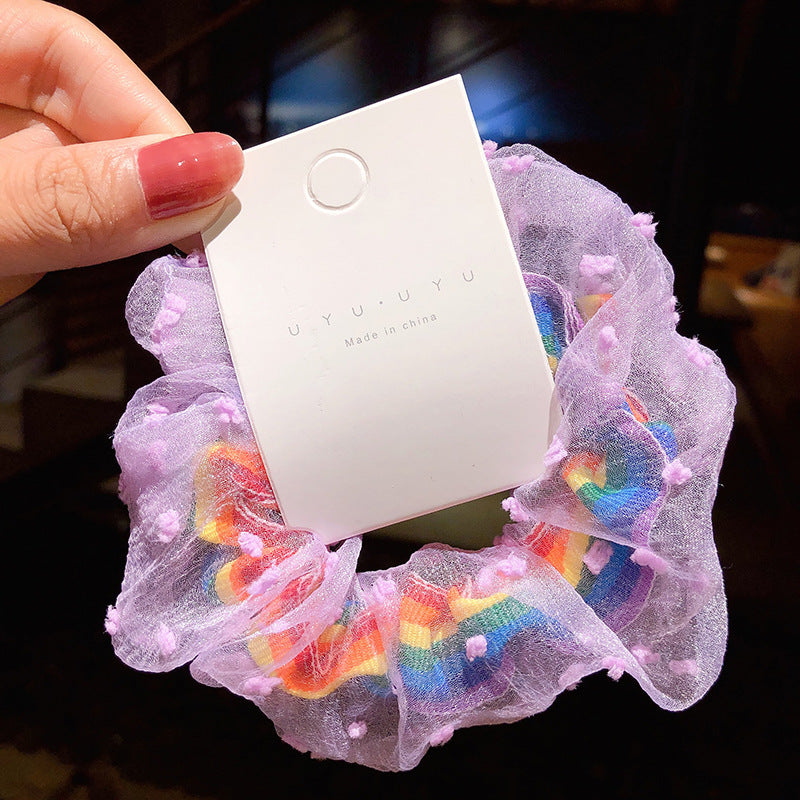 Venta al por mayor Rainbow Mesh Bowel Fabric Hair Scrunchies