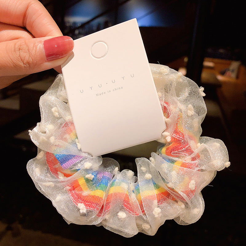 Venta al por mayor Rainbow Mesh Bowel Fabric Hair Scrunchies