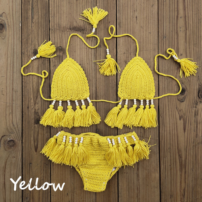 Wholesale Handmade Crochet Tassel Bikini Polyester Swimwear