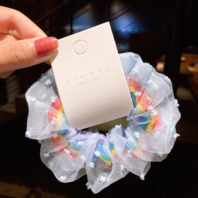 Venta al por mayor Rainbow Mesh Bowel Fabric Hair Scrunchies