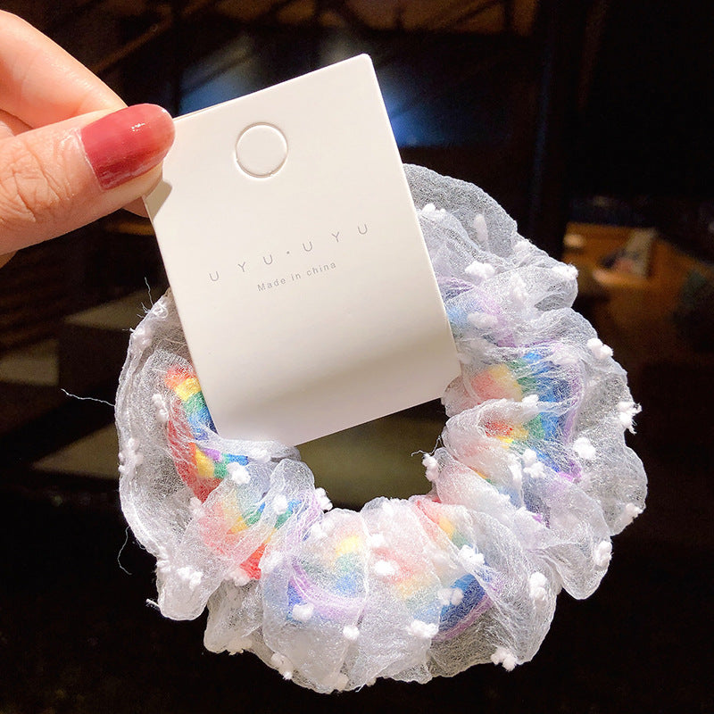 Venta al por mayor Rainbow Mesh Bowel Fabric Hair Scrunchies