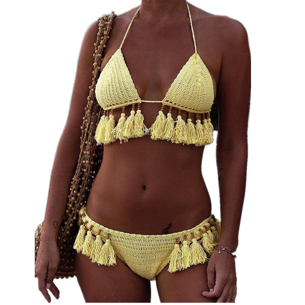 Wholesale Handmade Crochet Tassel Bikini Polyester Swimwear