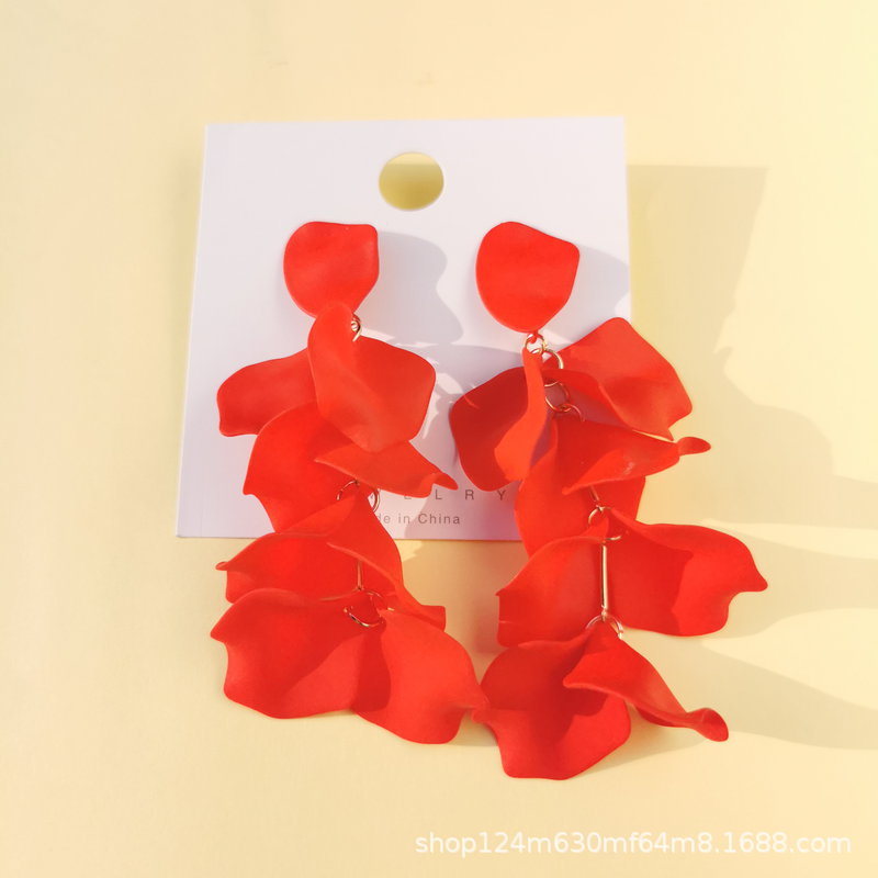 Wholesale rose petal long tassel candy color earrings