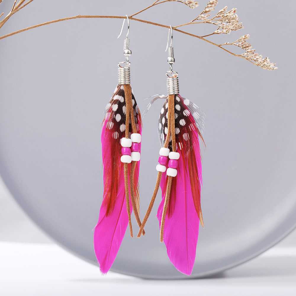 Wholesale Bohemian Tassel Beads Feather Earrings