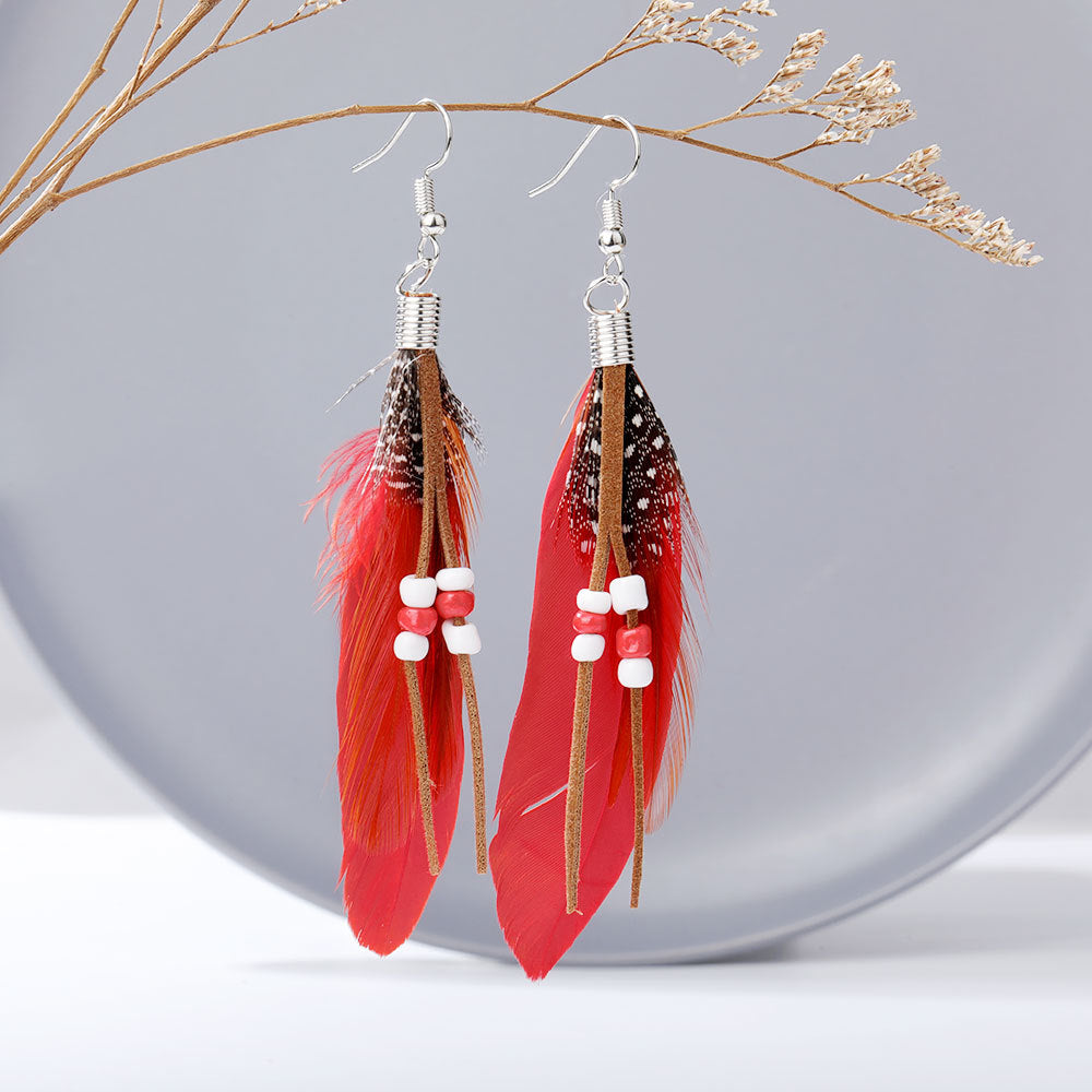 Wholesale Bohemian Tassel Beads Feather Earrings