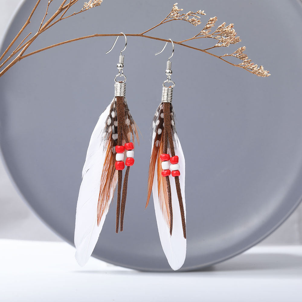 Wholesale Bohemian Tassel Beads Feather Earrings