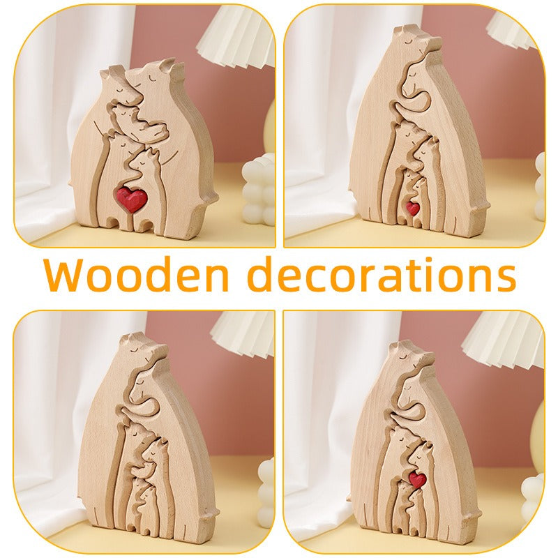 Wholesale of Mother's Day Teddy Bear Family Wooden Ornaments