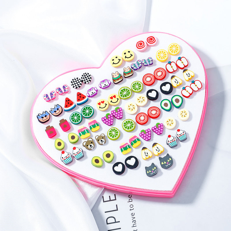 Wholesale 36 Pairs/Box Soft Clay Ear Studs Set