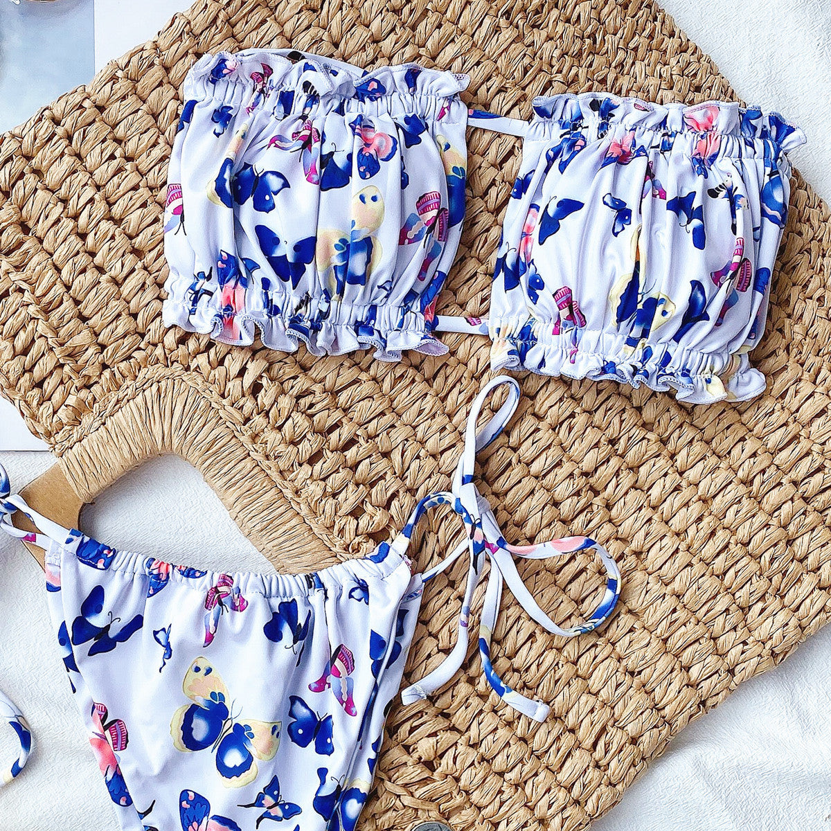 Wholesale Pleated Hollow Out Split Polyester Swimwear