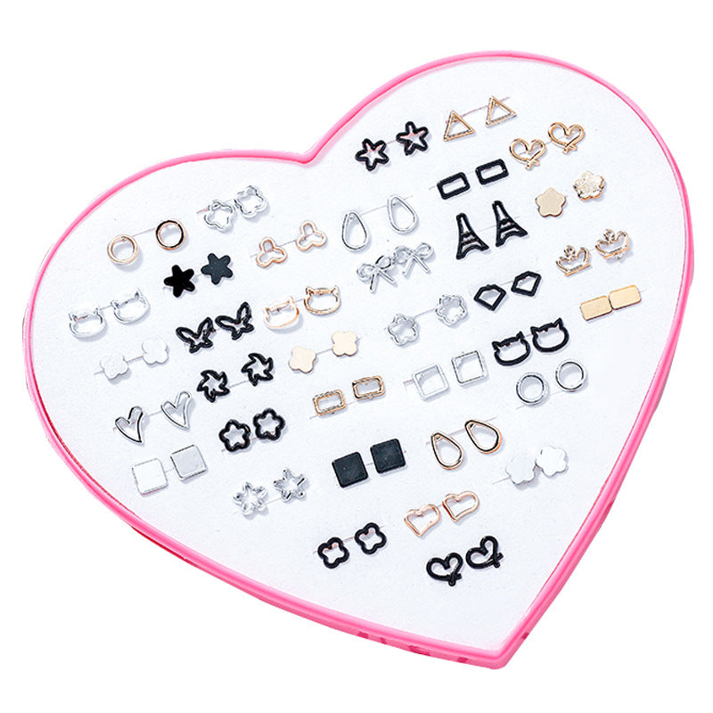 Wholesale 36 Pairs/Box Heart Star Plastic Ear Studs Set