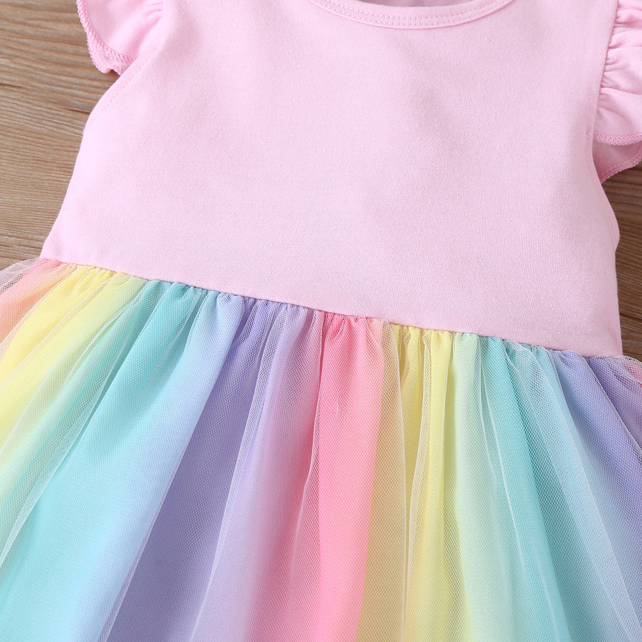 Wholesale Girls Mesh Rainbow Dress Cotton Baby Clothes