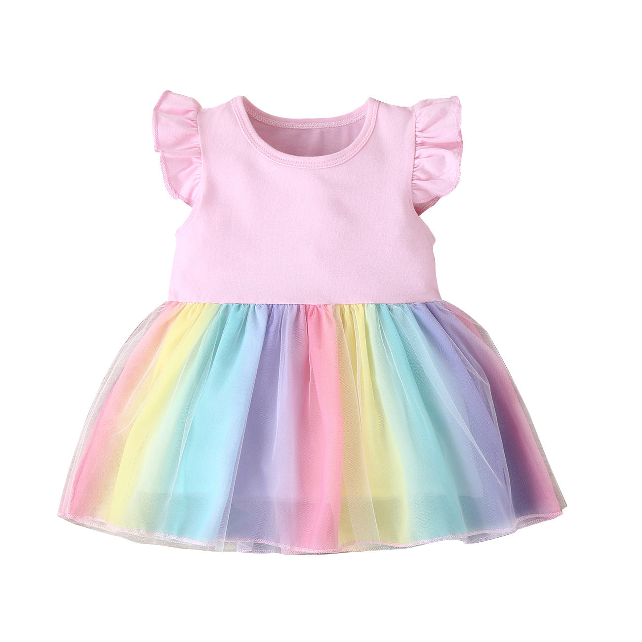 Wholesale Girls Mesh Rainbow Dress Cotton Baby Clothes
