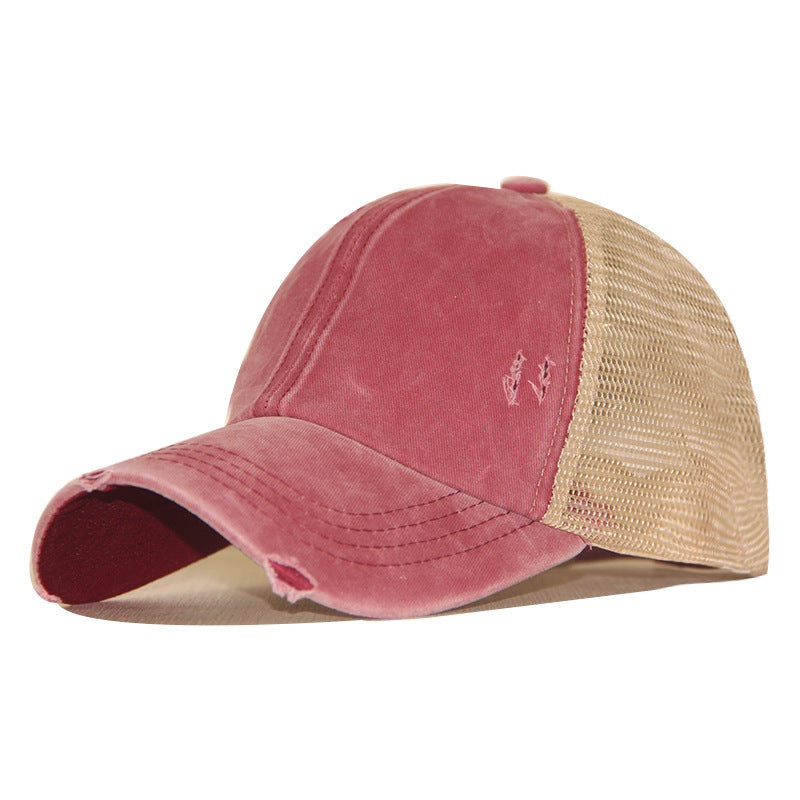 Wholesale Cotton Washable Cross Ponytail Summer Spring Autumn Worn Outdoor Sunscreen Hat Solid Baseball Cap