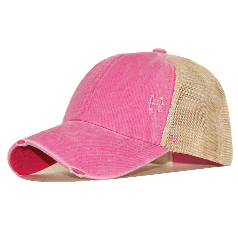 Wholesale Cotton Washable Cross Ponytail Summer Spring Autumn Worn Outdoor Sunscreen Hat Solid Baseball Cap