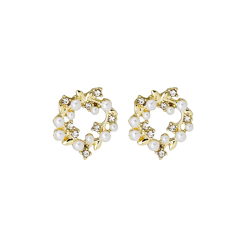 Wholesale Olive Branch Pearl Diamond Alloy Earrings