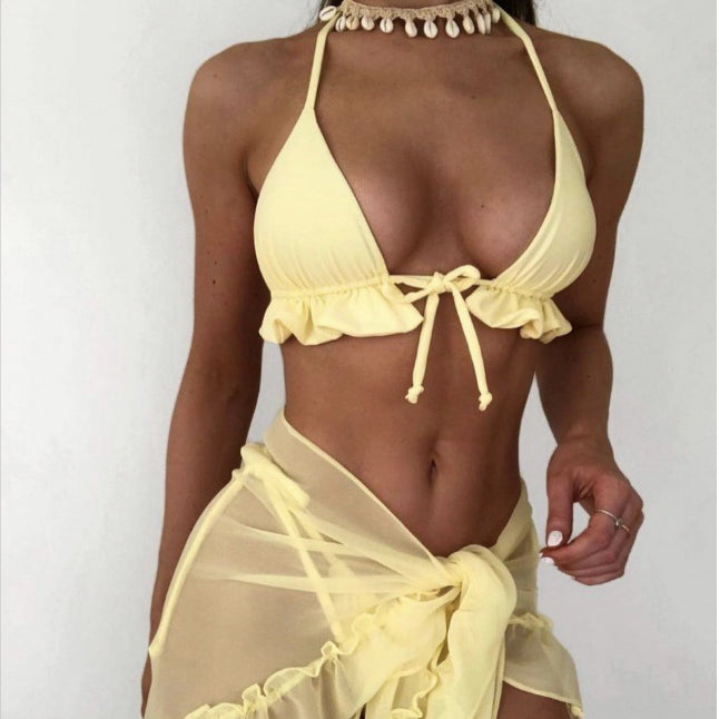 Wholesale Mesh Skirt Pleated Bikini Polyester Swimwear