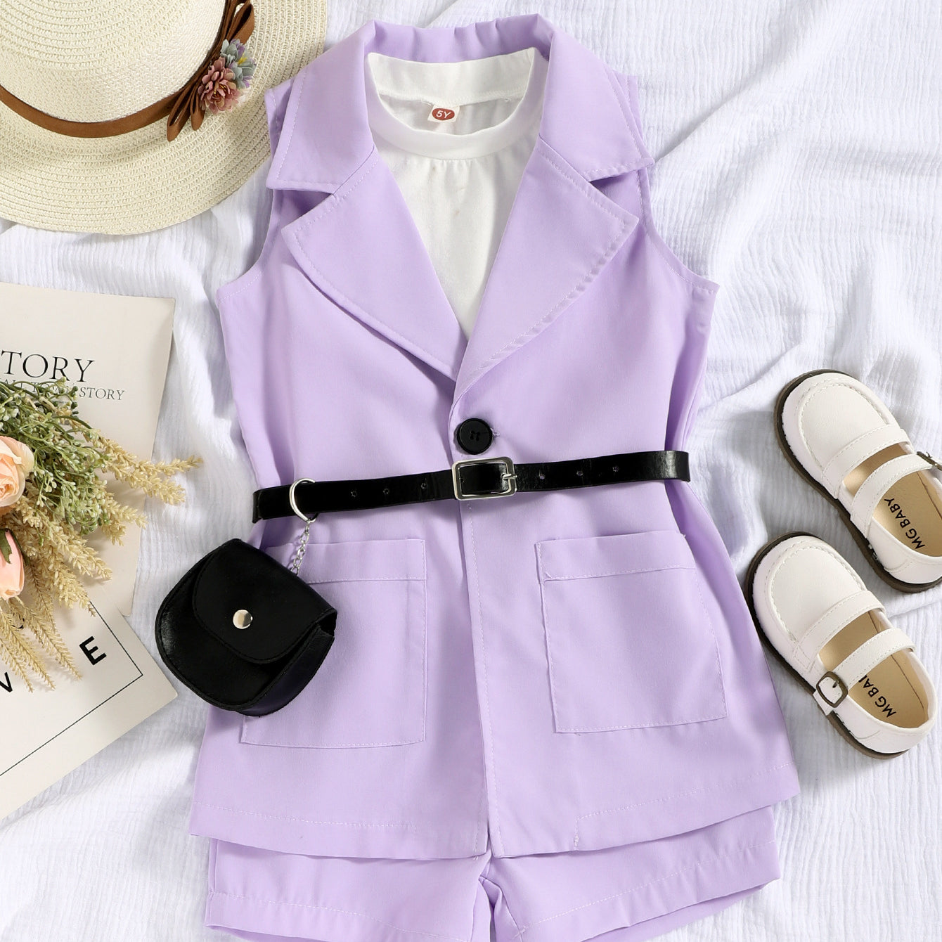 Conjunto de ropa de bebé de algodón color caramelo para niñas al por mayor de 4