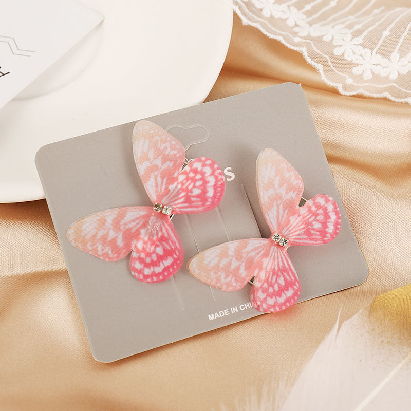 Wholesale Diamond Studded Double Cloth Butterfly Metal Hairpin 10PCS