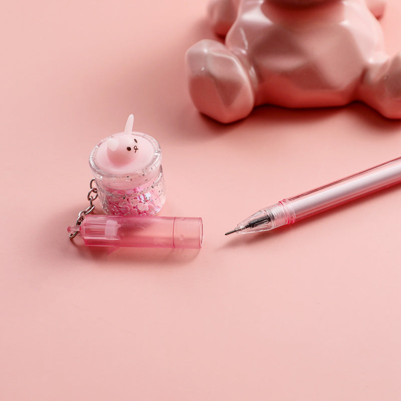 Wholesale Plastic Quicksand Drift Bottle Rabbit Pendant Ballpoint Pen