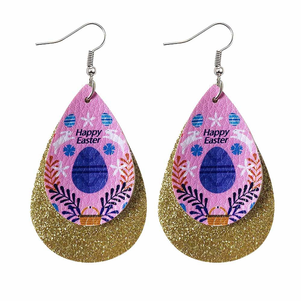 Joyas al por mayor Pendientes de cuero en forma de lágrima de Pascua