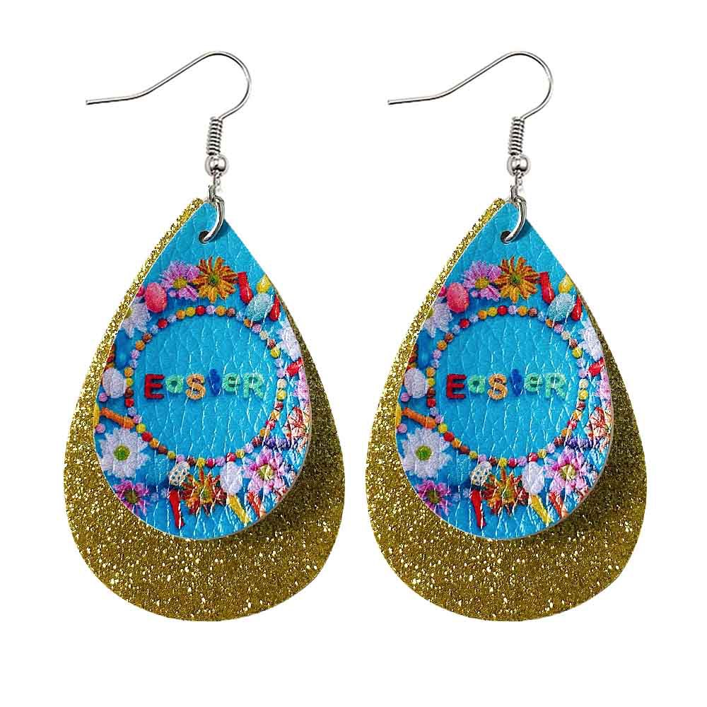 Joyas al por mayor Pendientes de cuero en forma de lágrima de Pascua