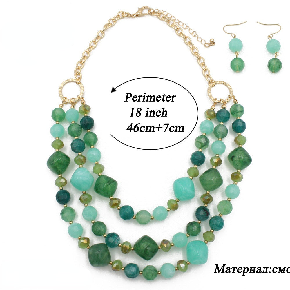 Comercio al por mayor de múltiples capas de plástico aretes collar conjunto de joyas