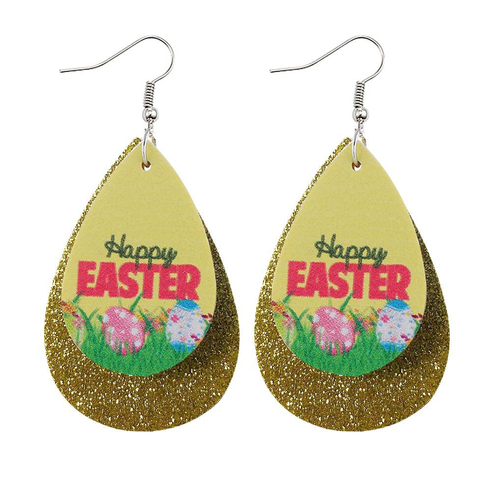 Joyas al por mayor Pendientes de cuero en forma de lágrima de Pascua