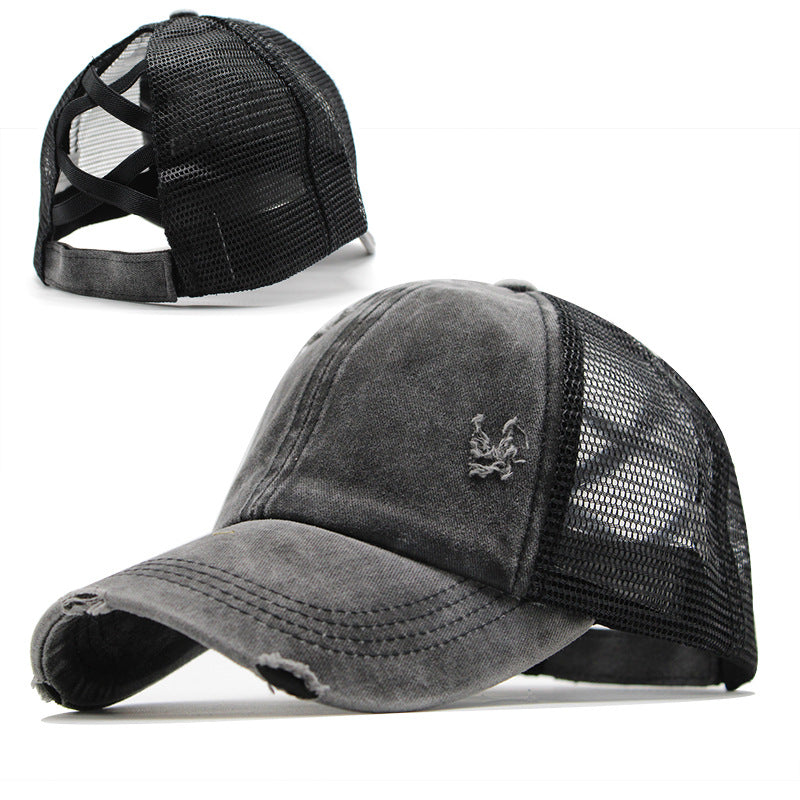 Gorra de béisbol de cola de caballo cruzada con banda elástica de algodón al por mayor