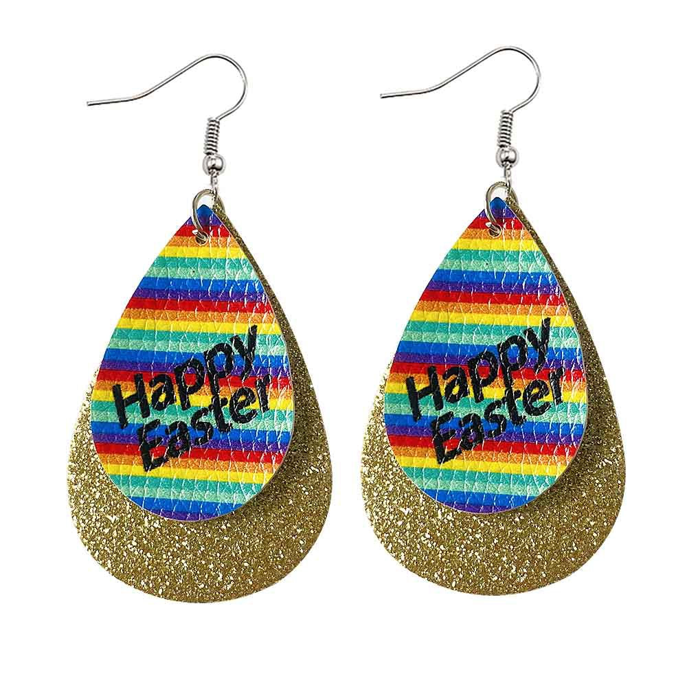 Joyas al por mayor Pendientes de cuero en forma de lágrima de Pascua