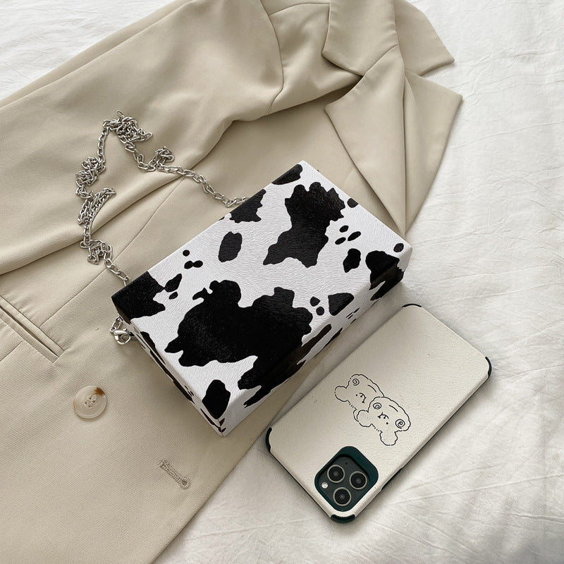 Wholesale PU Cow Pattern Chain Shoulder Messenger Box Bag