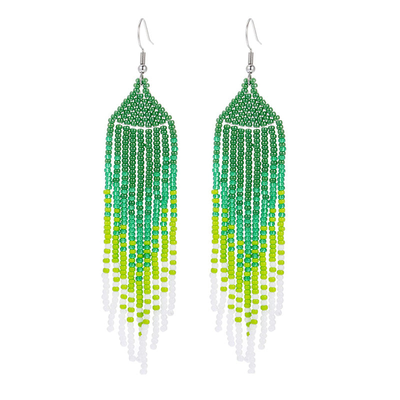 Wholesale Boho Braided Long Tassel Rice Bead Earrings OLY-ES-LC005