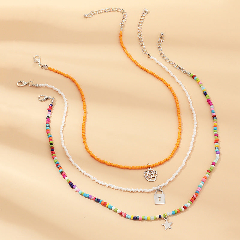 Wholesale Bohemian Colorful Rice Bead Necklace Alloy