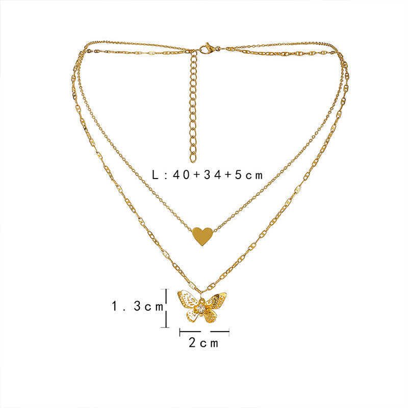 Wholesale Double Layer Titanium Steel Heart Butterfly Stand Necklace OLY-NE-ChunN002