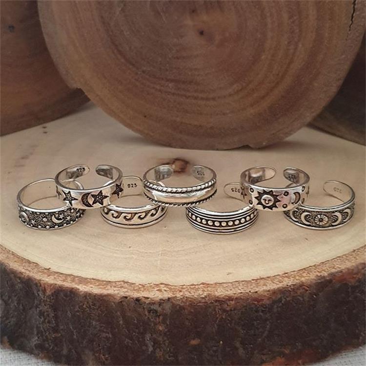 Wholesale Alloy Carved Hollow Multi Element 7 Pieces Open Foot Ring