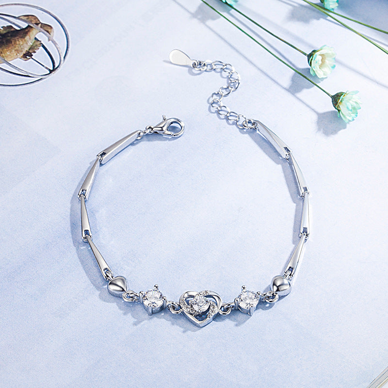 Wholesale Heart White Zircon Copper Bracelet
