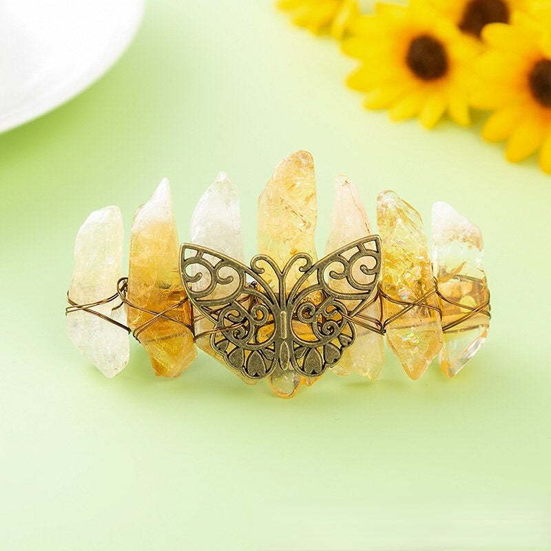 Pinzas para el cabello de metal con peine para el cabello de mariposa de cristal natural al por mayor