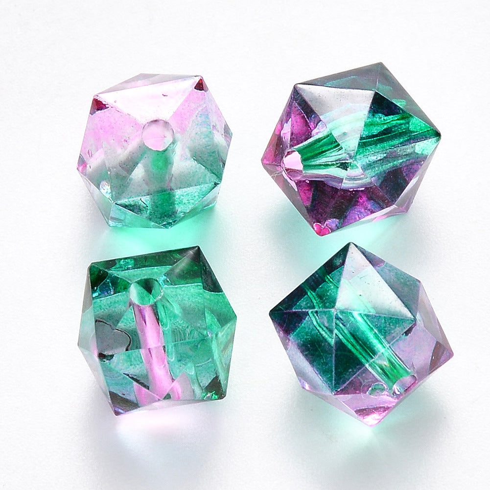 Wholesale 100PCS/Pack 8MM Polygon Two Color Clear Acrylic Beads