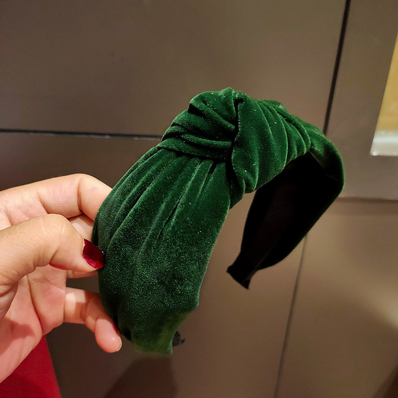 Wholesale Simple Gold Velvet Solid Color Wide Edge Knotted Headband