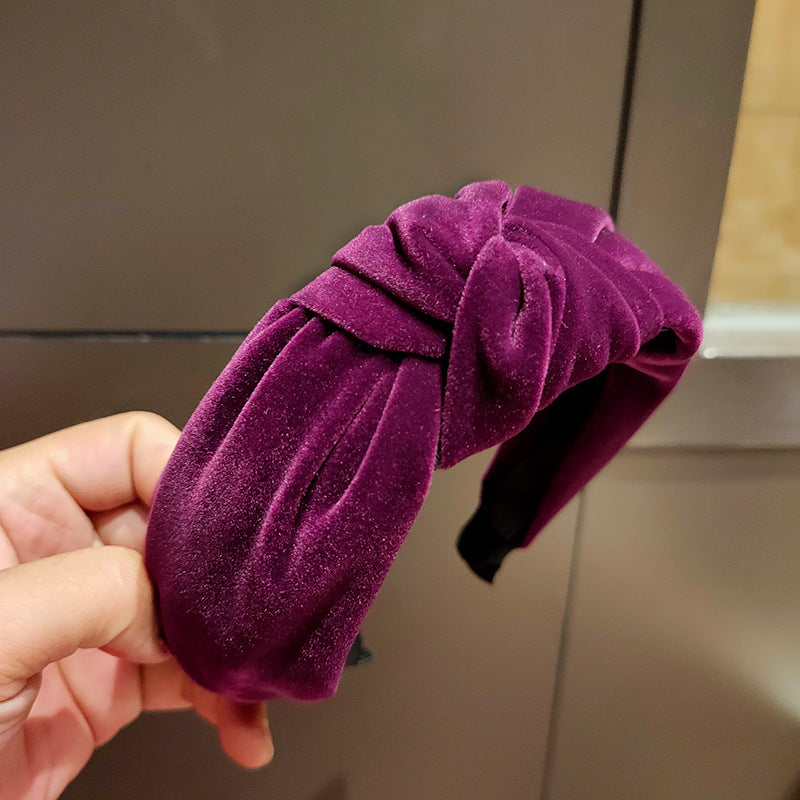 Wholesale Simple Gold Velvet Solid Color Wide Edge Knotted Headband