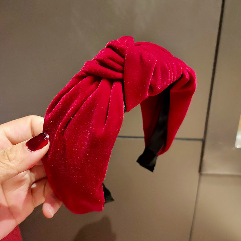 Wholesale Simple Gold Velvet Solid Color Wide Edge Knotted Headband