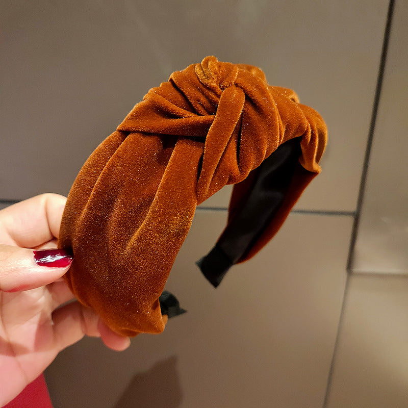 Wholesale Simple Gold Velvet Solid Color Wide Edge Knotted Headband