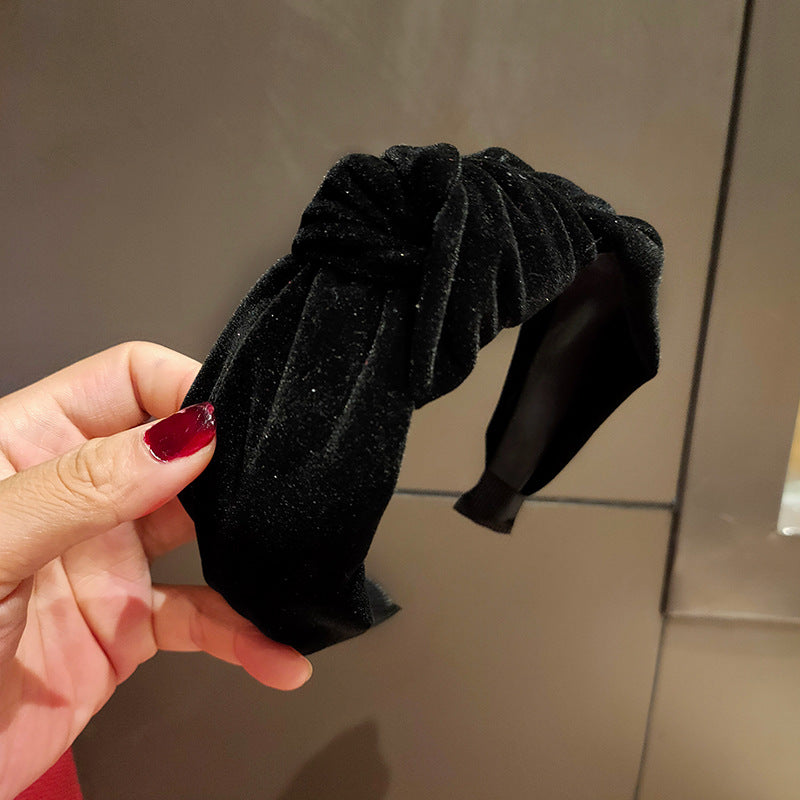 Wholesale Simple Gold Velvet Solid Color Wide Edge Knotted Headband