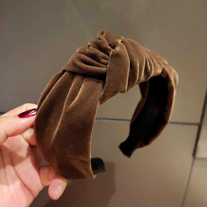 Wholesale Simple Gold Velvet Solid Color Wide Edge Knotted Headband