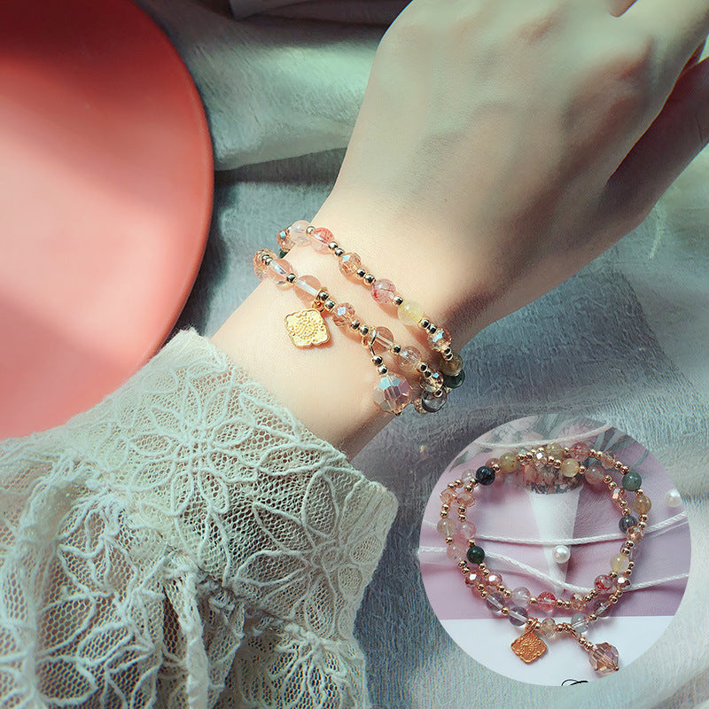 Wholesale Longevity Lock Strawberry Crystal Beaded Bracelet