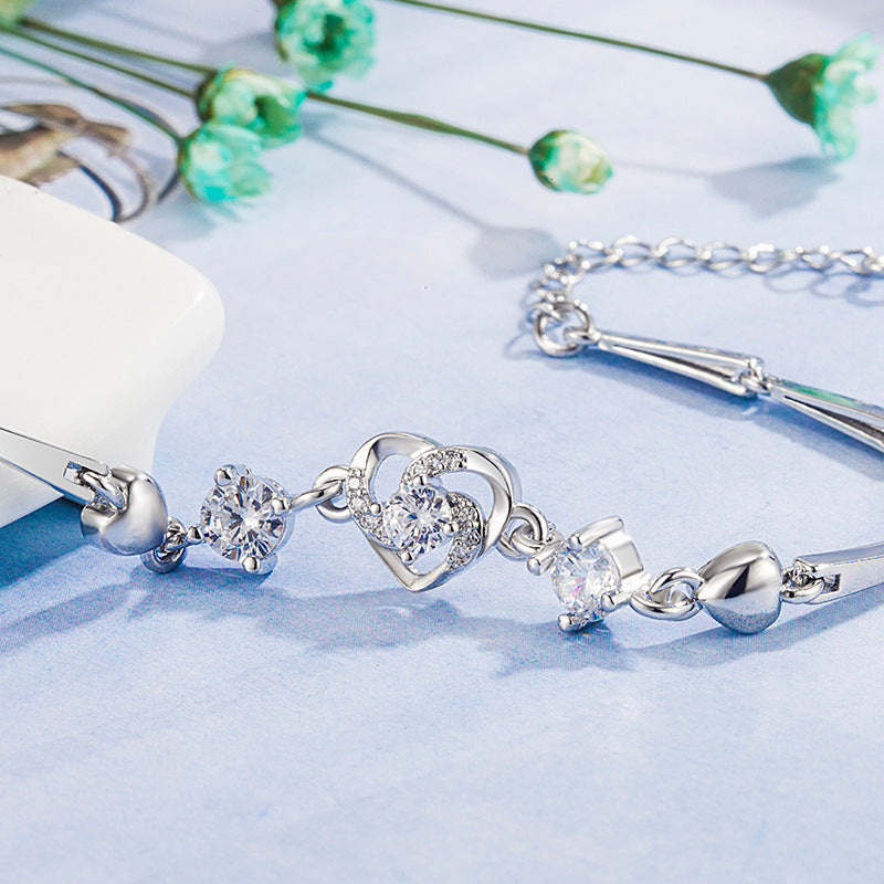 Wholesale Heart White Zircon Copper Bracelet