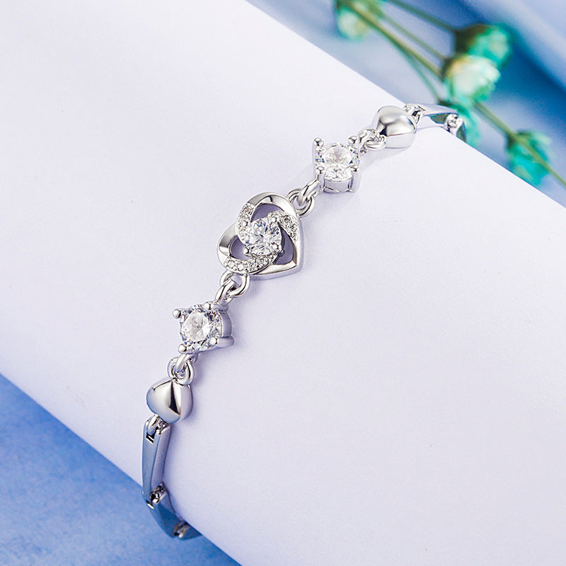 Wholesale Heart White Zircon Copper Bracelet