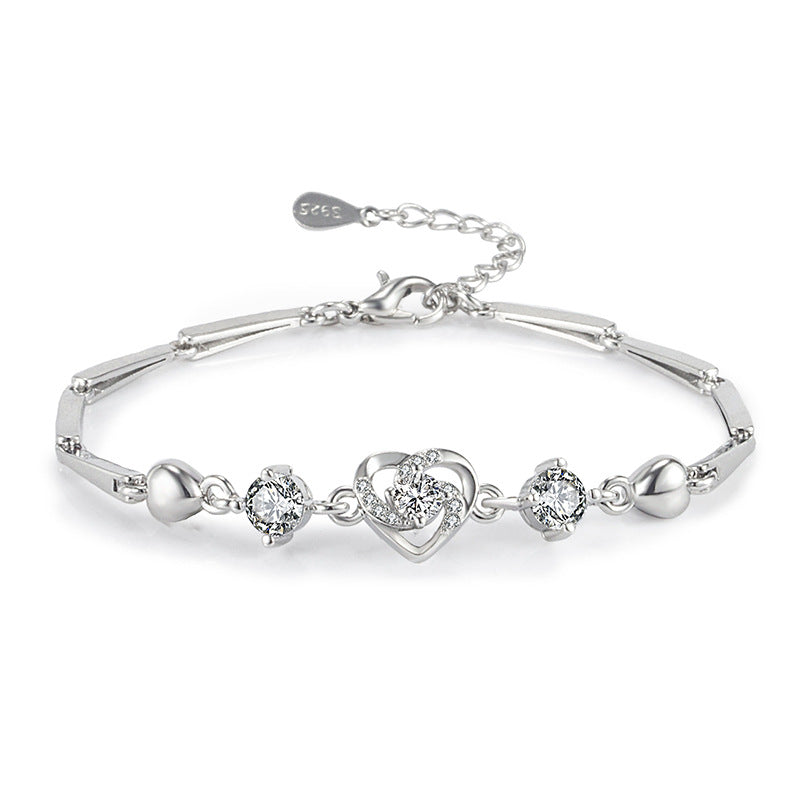Wholesale Heart White Zircon Copper Bracelet