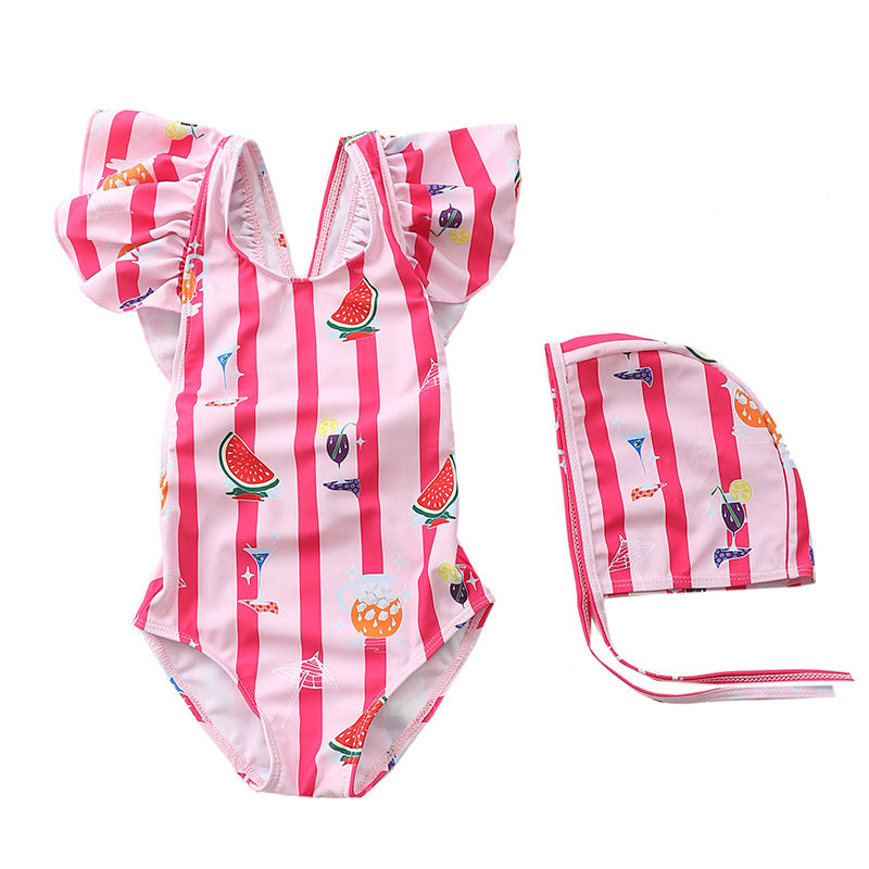 Wholesale Kids Striped One-Piece Polyester Swimwear