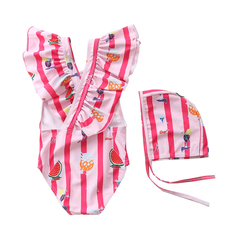 Wholesale Kids Striped One-Piece Polyester Swimwear